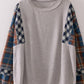 Contrast Plaid Sleeve Top