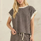 Contrast Striped Round Neck Top & Shorts Set Loungewear