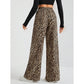 Leopard Print Wide Leg Pants High Waist Casual Trousers