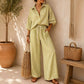 Striped Oversized Shirt Wide Leg Pants Set