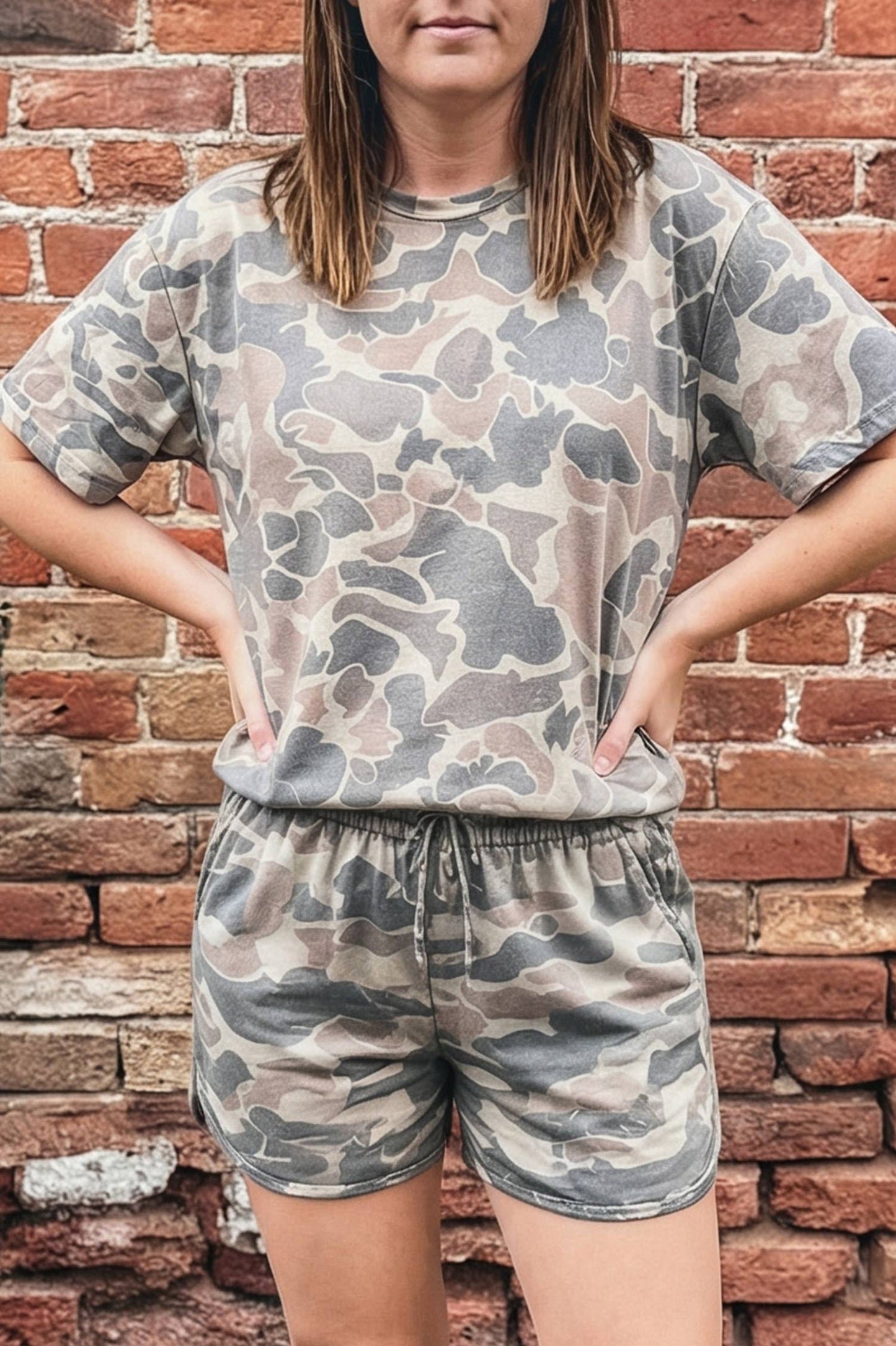 Camouflage High Waist Short Set