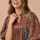 Mixed Print Notched Babydoll Top