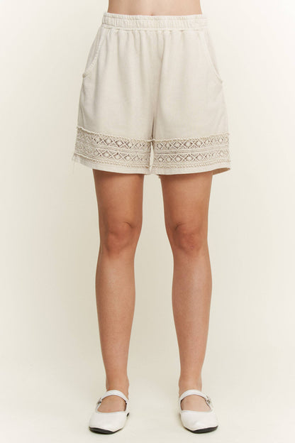 Mineral Washed Lace Trim Shorts