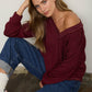 RAW EDGE V-NECK LONG SLEEVE TEXTURED KNIT TOP