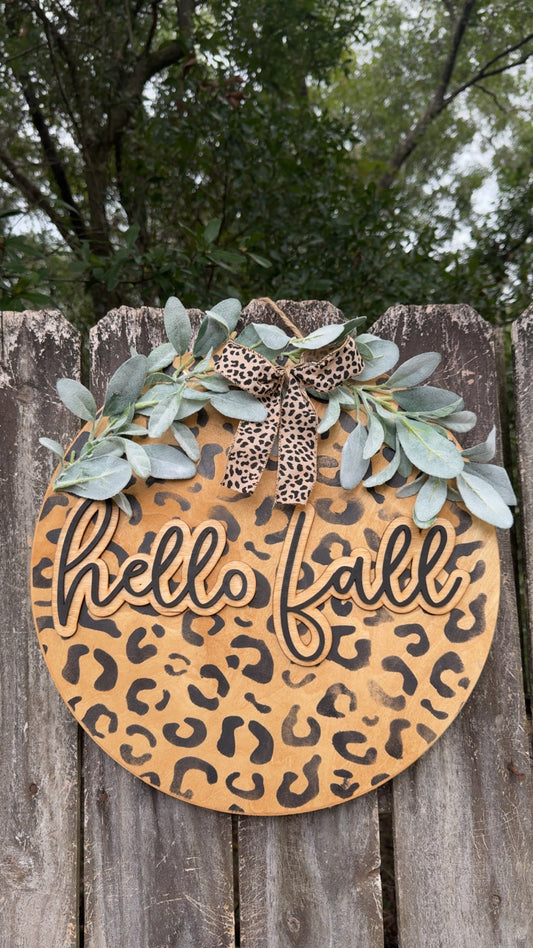 Leopard print hello fall door hanger