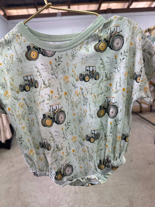 Light Green Girls Tractor Onesie