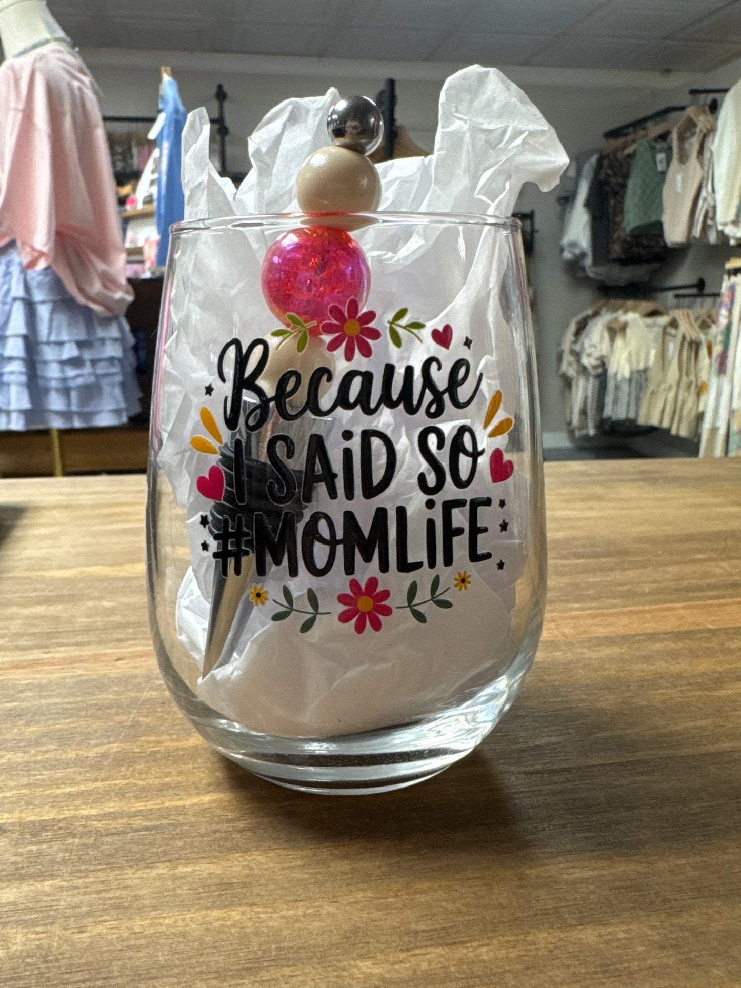 Beads&Things Wine Glass with Bottle Stopper