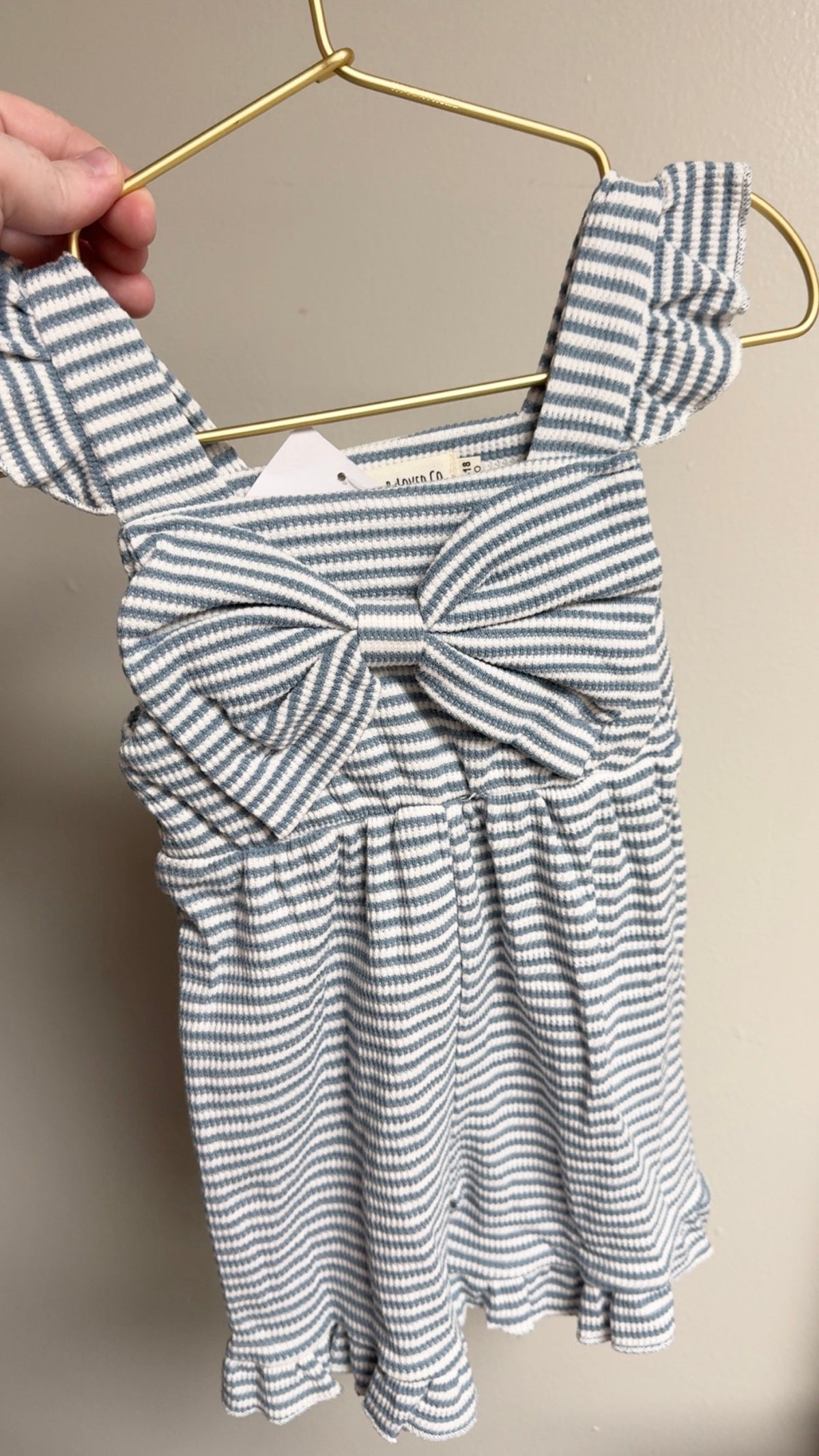 Bow Blue White Striped Romper