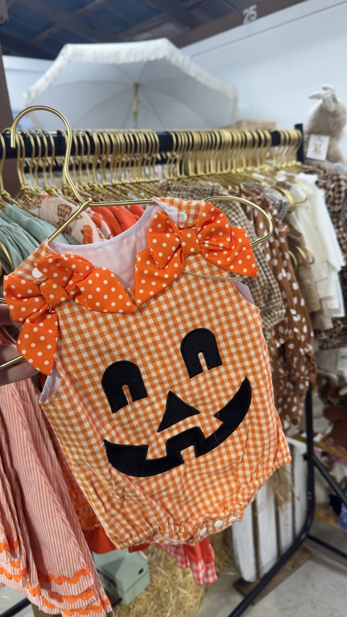 Gingham Pumpkin Polka Dot Bow Onesie