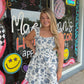 White Denim Blue Flower Mini Dress