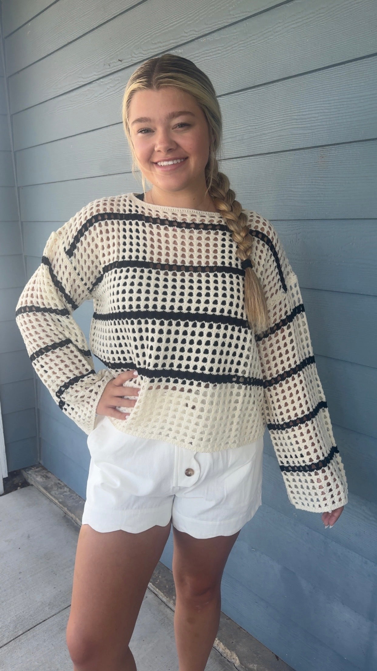 Stripe Open Knit Sweater Top