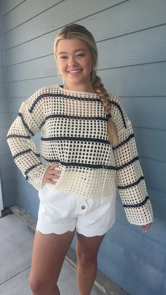 Stripe Open Knit Sweater Top
