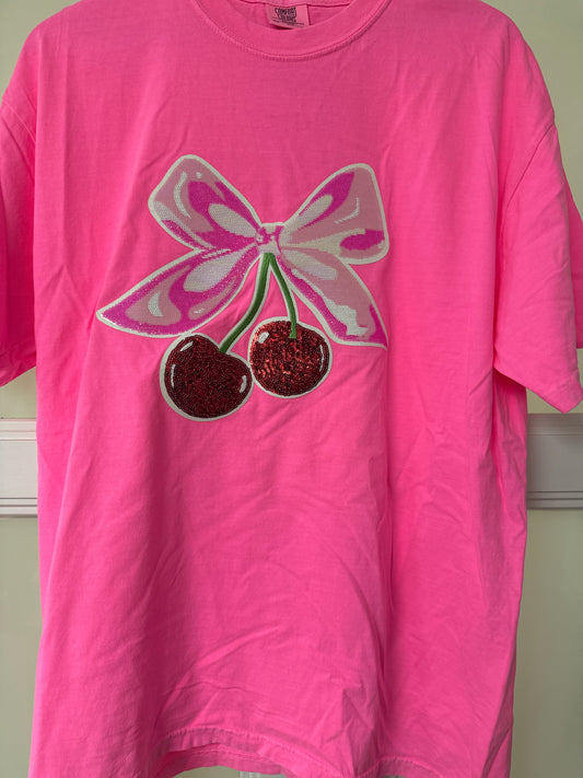 Pink Cherry Ribbon Shirt