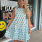 White with Blue Stripes & Flower Mini Dress