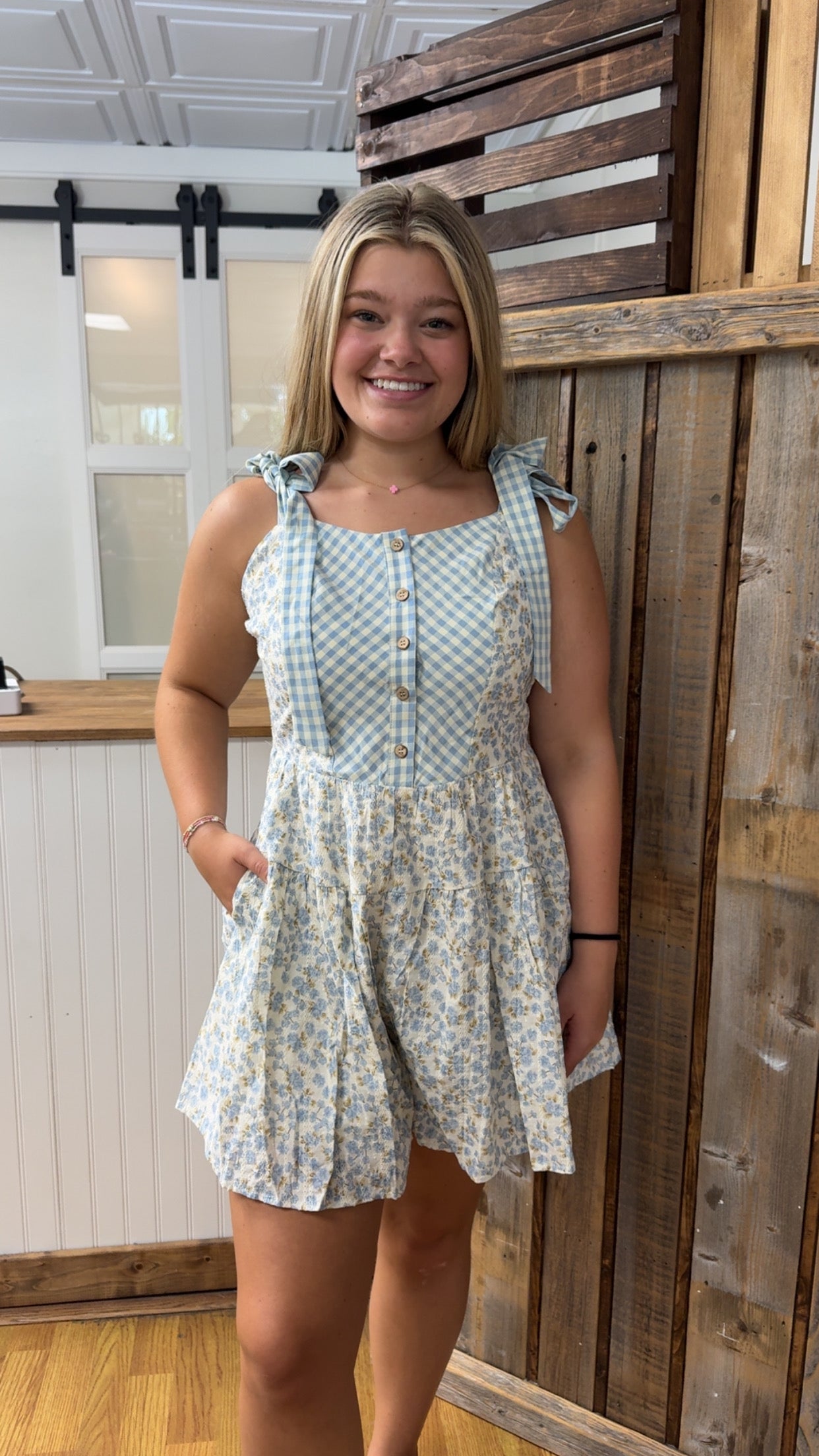 Floral Gingham Checked Tie Shoulder Romper