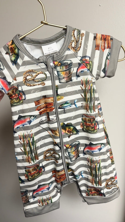 Grey Stripe Fishing Loungewear Short One Piece
