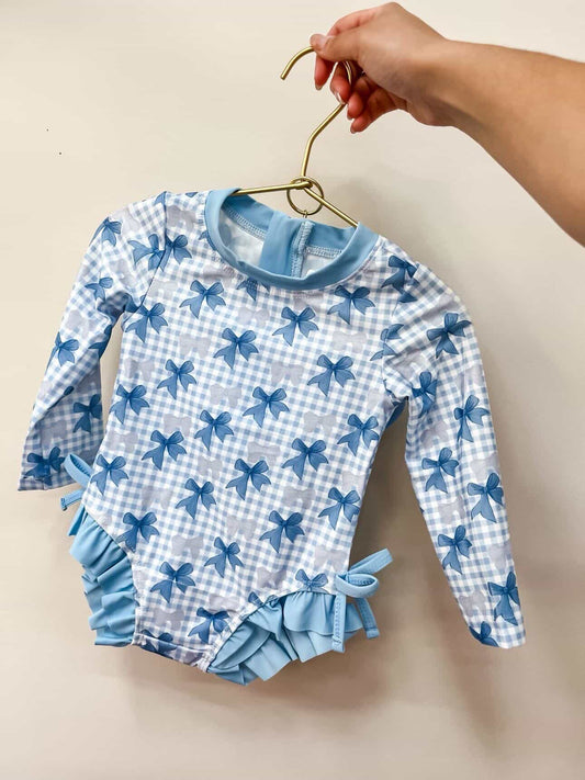 Gingham Bow Swimsuit Blue