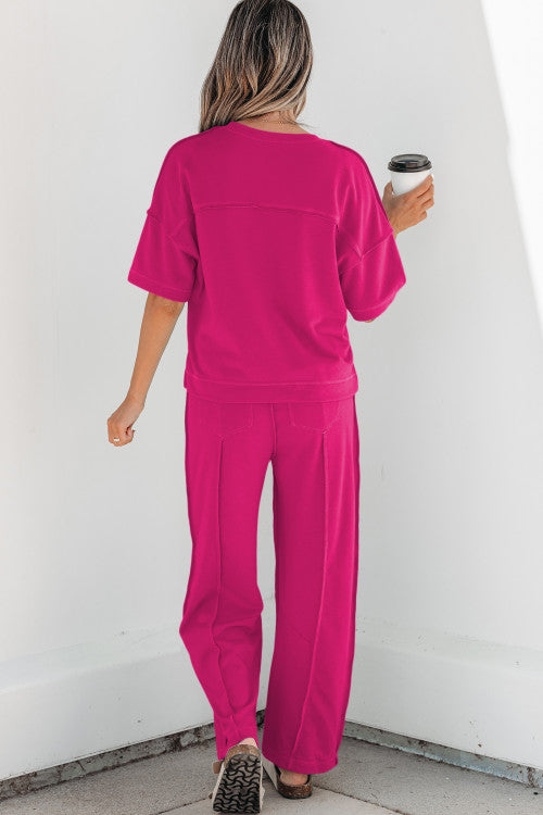 Rose Red Drop Shoulder Boxy Tee and Barrel Pants