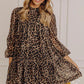 Brown Leopard Print Long Sleeve Short Shift Dress