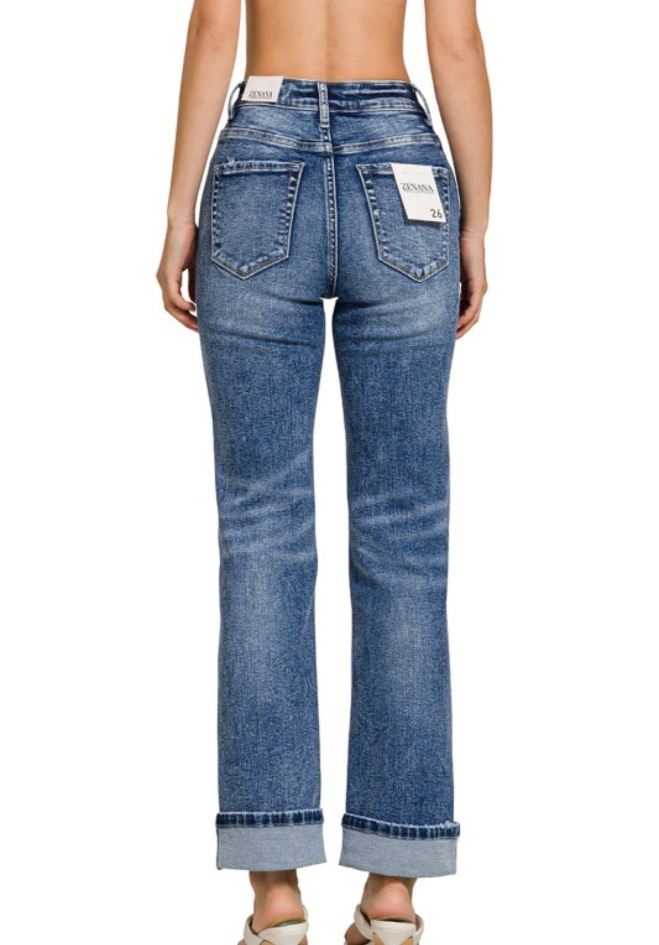 Cuffed Straight Denim Pants