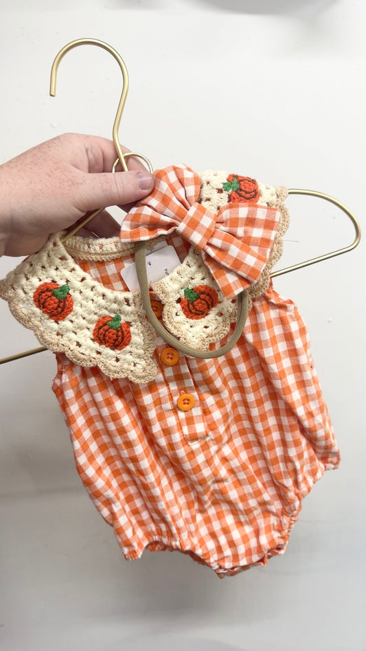 Pumpkin Crotchet Neck Romper