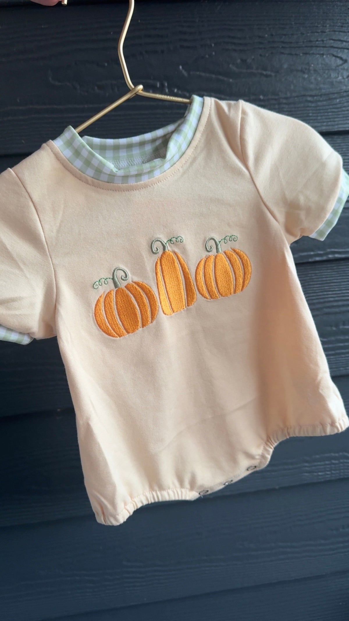 Fall Pumpkin Light Green Gingham Onesie