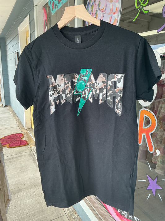 Black Cow Print Mama Graphic Tee