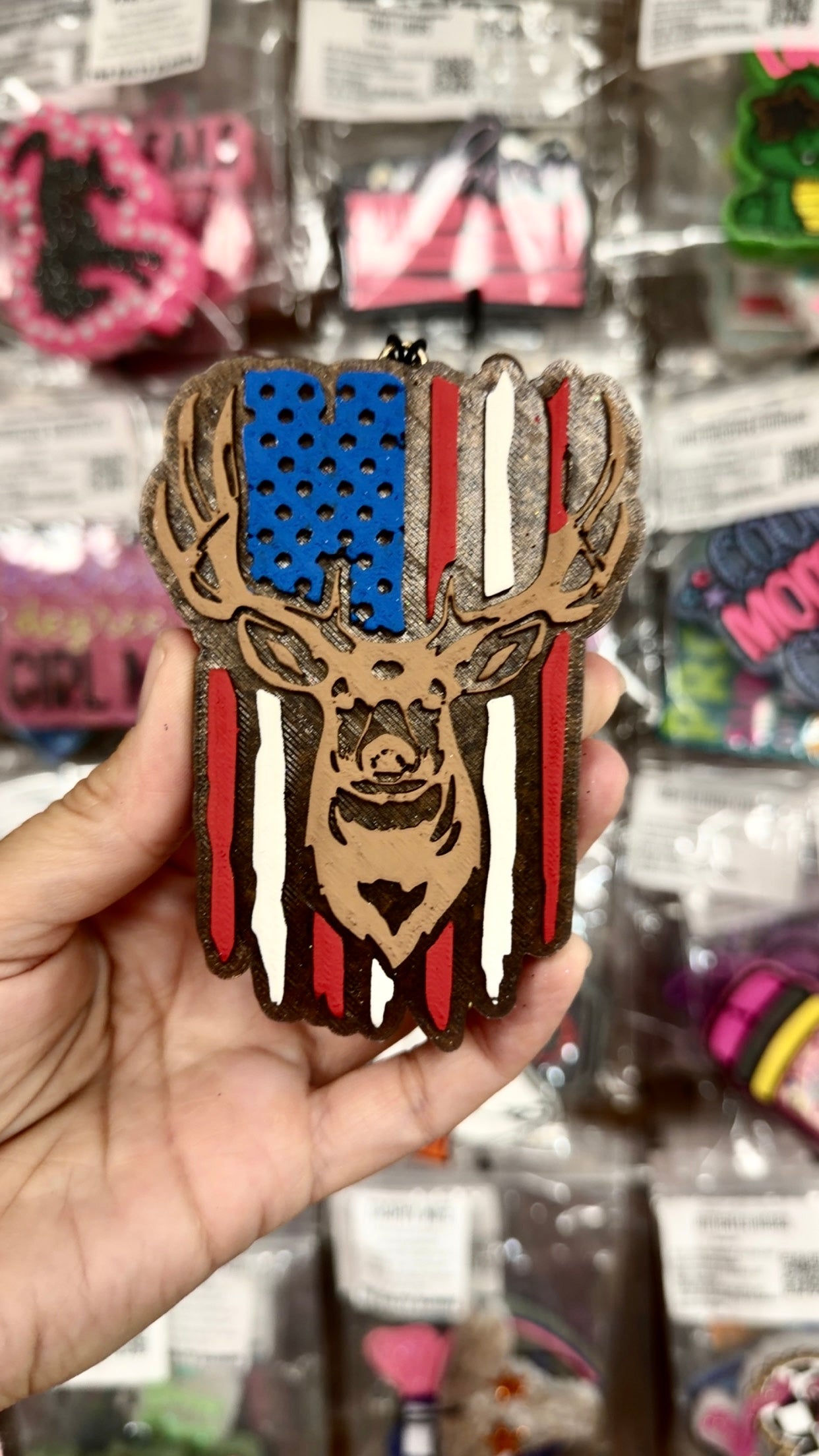 Mahogany Cherry Freshie- Deer with Flag