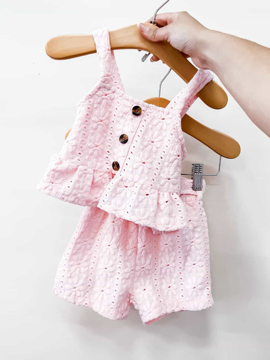 TTB Pink Lace Shorts Set