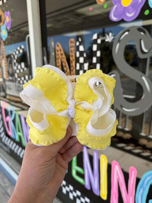Yellow and Glitter White Bow- Alligator Clip