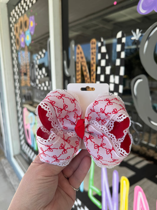 White with Red Ribbon Bow - Alligator Clip