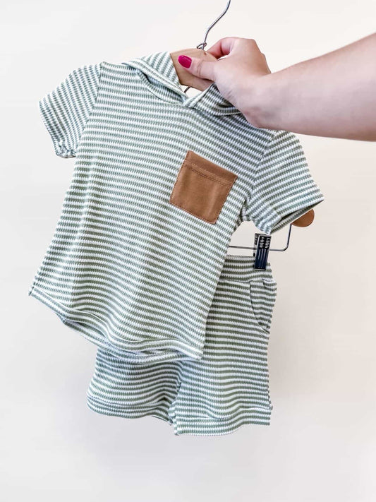 TTB Stripe Green Hoodie Shorts Set