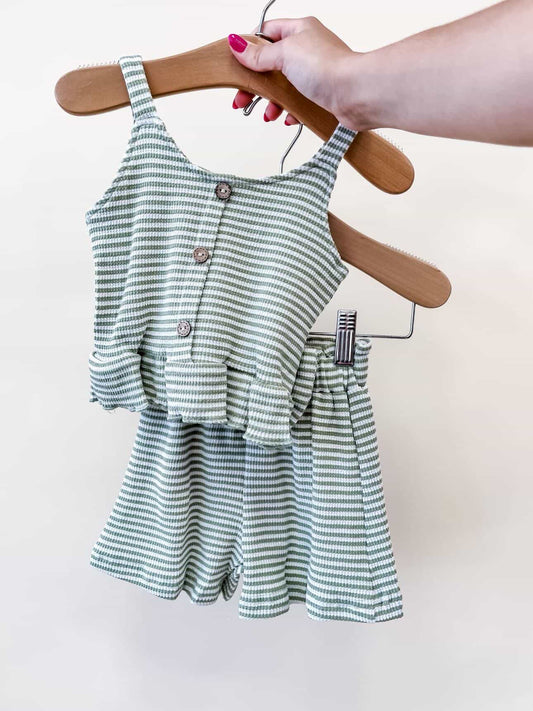 TTB Stripe Green Tank Shorts Set