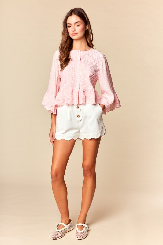 Pink Lace Mid-sleeve Top