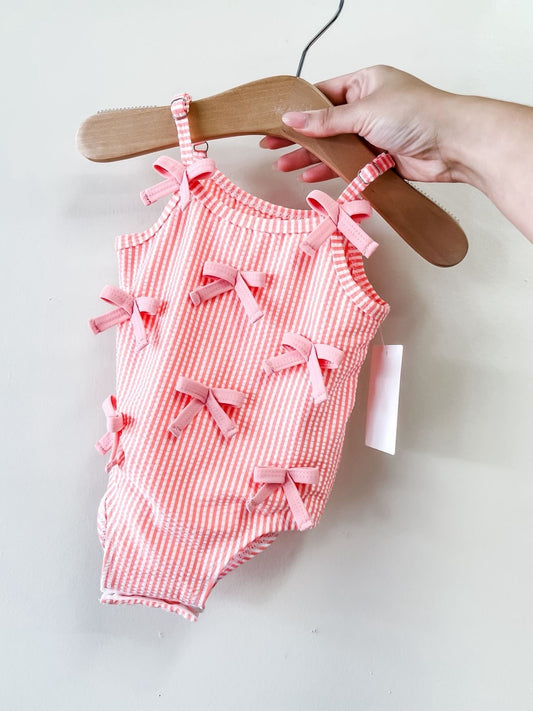 TTB Stripe Bow Swimsuit Pink