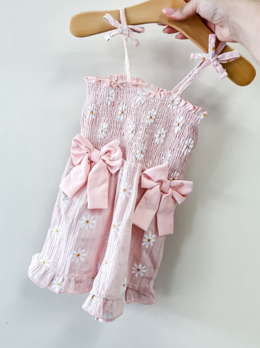 TTB Light Pink Daisy Smocked Romper