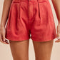 Washed Cotton Twill Pleated Shorts