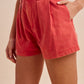 Washed Cotton Twill Pleated Shorts