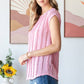 Lightweight Stripe Textured Cap Sleeves Blouse