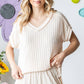 Textured V neck Top And Wide Leg Lounge Set