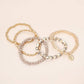 5PCS - Flower Stem Embossed Oval Charm Faceted Beaded Stretch Multi Layered Bracelets