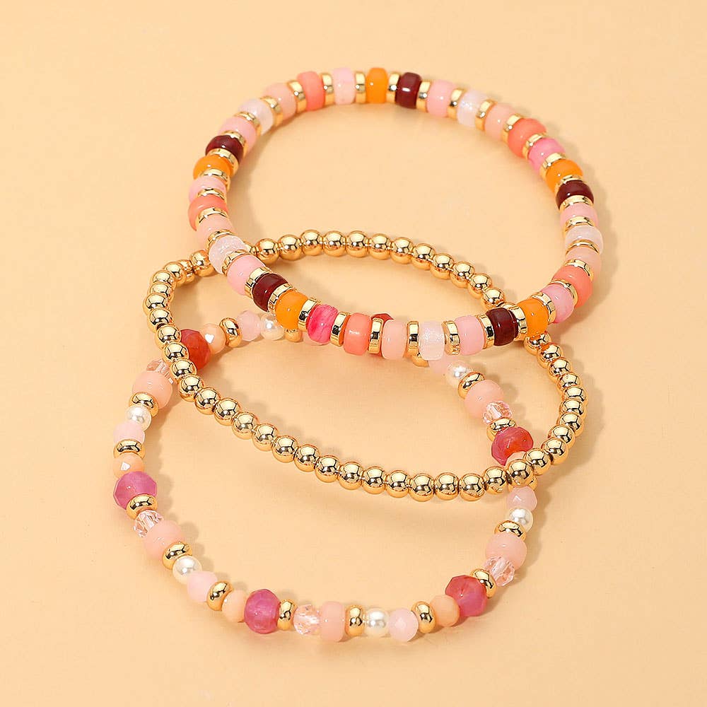 3PCS - Beaded Stretch Multi Layered Bracelets