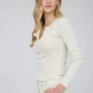 WASHED LONG SLEEVE RIBBED HENLEY KNIT TOP