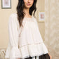 OFF-SHOULDER LACE TRIM FRONT TIE LONG SLEEVE TOP