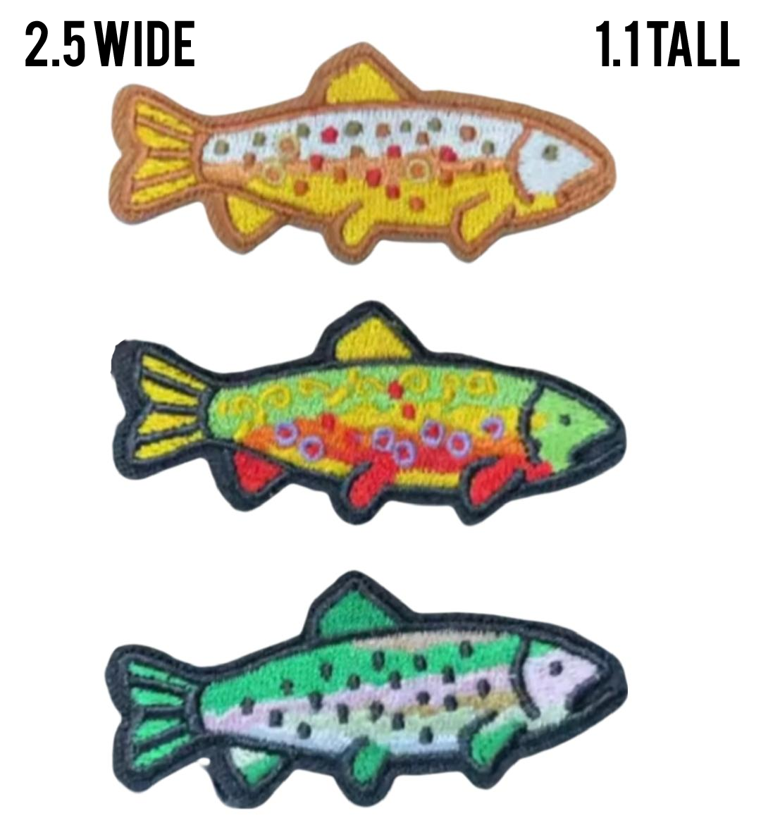 Set of 3 Trout Embroidered Iron On Patches
