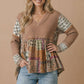 Boho Print Color Block Knit Top