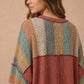 Stripe Waffle Wave Rib Banded Hem Pullover