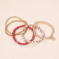 5PCS - Flower Stem Embossed Oval Charm Faceted Beaded Stretch Multi Layered Bracelets