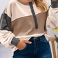 Colorblock Waffled Patchwork Loose Top
