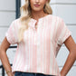 Stripe Half Buttoned Short Sleeve Blouse